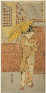Night Rain of Genjo (Genjo no yau), från serien "Parodies of Eight Scenes from Noh Chants (Furyu utai hakkei)" av Suzuki Harunobu
