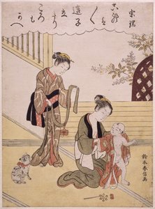 P.312-1941 En mamma klär sin unge son i en kimono, (träblockstryck i färg) av Suzuki Harunobu