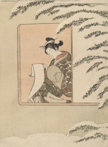 Parodi på Sun Kang, även känd som Snow by the Window av Suzuki Harunobu