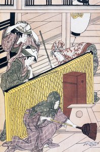Tjänare som jagar möss i huset, ukiyo-e konsttryck av Suzuki Harunobu (1725-1770), träsnitt, japansk civilisation, Edo-period av Suzuki Harunobu