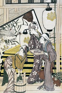 Tjänare som sliter i hemmet, ukiyo-e konsttryck av Suzuki Harunobu (1725-1770), träsnitt, japansk civilisation, Edo-perioden av Suzuki Harunobu