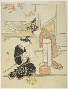 The Evening Glow of a Lamp (Andon no sekisho), från serien "Eight Views of the Parlour (Zashiki hakkei)" av Suzuki Harunobu