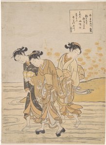 The Oriental Arts: Tama River at Ide, Yamashiro Province par Harunobu, Suzuki (1724-1770), c.1768. Färg träsnitt, 27,3x18,9. Privat samling av Suzuki Harunobu
