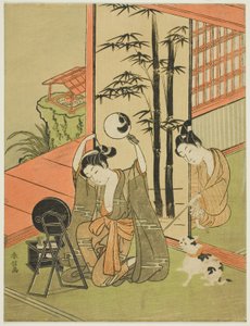 Kittlar hennes fot av Suzuki Harunobu