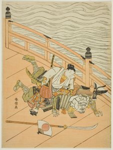 Ushiwakamaru Idé d Benkei Fighchin g Ljud Ömsesidig hjälp B anledning av Suzuki Harunobu