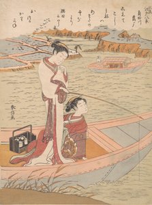 Vilda gäss som flyger nerför Sumidafloden, ca. 1769., ca. 1769. av Suzuki Harunobu