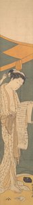 Kvinna i nattrock som läser ett brev, 1764-72., 1764-72. av Suzuki Harunobu