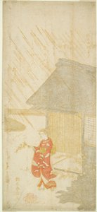 Ung kvinna som håller en Kerria-gren (parodi på Ota Dokan) av Suzuki Harunobu