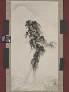 昇る龍と富士山（紙にインクと金）スウェーデン語 av Suzuki Kiitsu