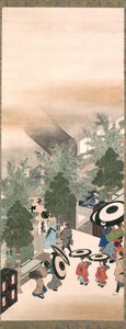 Yoshiwara och Shinagawa, Edo Period (bläck, färg & guld på siden)