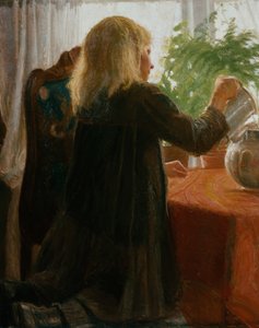 Flicka vatten ormbunke