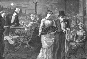 En midsommarnatt på terrassen i House of Commons, Palace of Westminster, 1881 av Swain