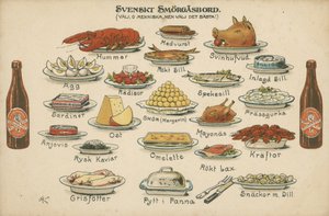 Svenskt smörgåsbord (färg litho)