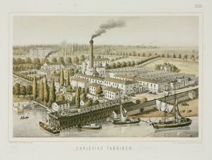 Textilfabrik, Carlsviks, Stockholm, Sverige, ca 1840 (färg litho)