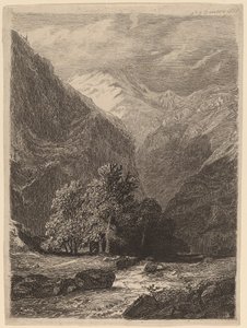 Bergigt landskap av Swiss 19th Century