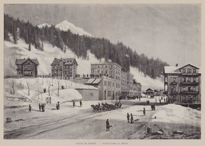 Davos im Schnee, Davos in the Snow (litho) av Swiss School