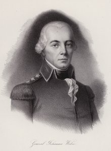 Johann Weber, schweizisk general dödad i slaget vid Frauenfeld (gravyr) av Swiss School