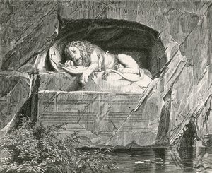 Monument i Luzern till de schweiziska vakterna som stupade när de försvarade den kungliga familjen i Frankrike, 10 augusti 1792 av Swiss School
