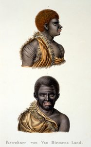 Infödda i Van Diemans Land, dvs. Tasmanien, från Etnologisk studie av olika rastyper från olika kontinenter, av C.I. Brodtmann, 1824 av Swiss School