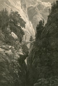 Scen på Via Mala, på vägen från Coire till Splugen av Swiss School