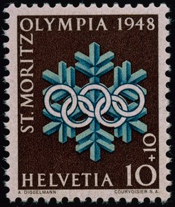 Frimärke till minne av de olympiska vinterspelen 1948