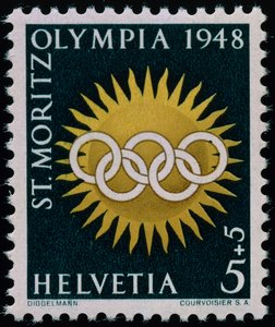 Frimärke till minne av de olympiska vinterspelen 1948