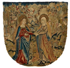 Tapestrypanel som föreställer visitationen, ca 1500 (ull, siden, metall och guld) av Swiss School