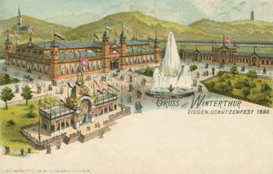 Skjutfestivalen 1895 i Winterthur, Schweiz (färg litho) av Swiss School