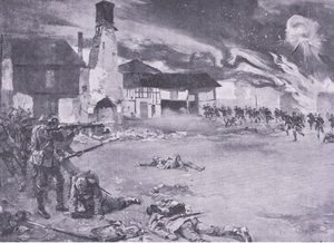 Gatustrider på den fransk-tyska gränsen: En fransk attack mot den preussiska gardet, från History of the Great War Vol 3 publicerad av Waverley Book Co Limited, ca 1920 av Sydney Adamson