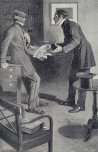 John Stuart Mill ger sin vän Thomas Carlyle den hemska nyheten att en oförsiktig flicka har bränt hans manuskript (litografi) av Sydney C Lucas