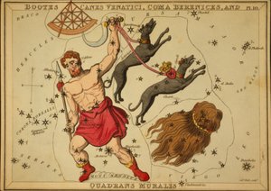 Bootes Canes Venatici, Coma Berenices och Quadrans Muralis, Illustration från "Uranias spegel"
