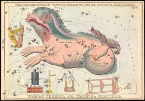 Psalterium Georgii, Fluvius Eridanus, Cetus, Officina Sculptories, Fornax Chemica och Machina Electrica, ca 1825 (kort, papper, vävnad )