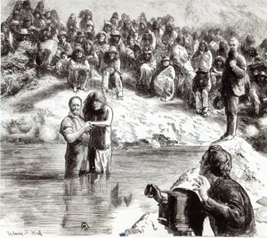A Baptism of North American Indians - Mormoner poserar som Kristi apostlar, 1892 av Sydney Prior Hall