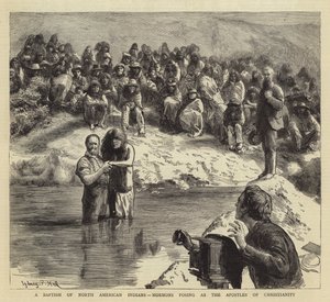 Ett dop av nordamerikanska indianer, mormoner som poserar som kristendomens apostlar av Sydney Prior Hall