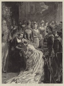 En presentation för Hennes Majestät vid en nyligen genomförd ritning av Sydney Prior Hall