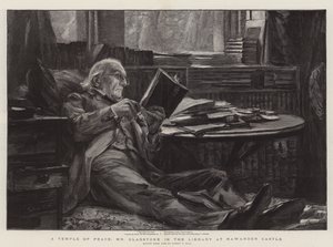 A Temple of Peace, Mr Gladstone i biblioteket på Hawarden Castle av Sydney Prior Hall