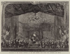 Firande av Voltaires hundraårsjubileum på Gaite Theatre, Paris, Victor Hugo talar till mötet av Sydney Prior Hall