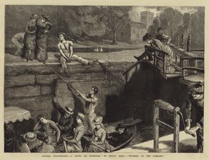 Oxford Illustrated, en picknick till Nuneham, i Iffley Lock, avveckling av företaget av Sydney Prior Hall