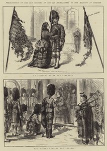 Presentation av 79th Highlanders gamla färger för Hennes Majestät i Osborne av Sydney Prior Hall