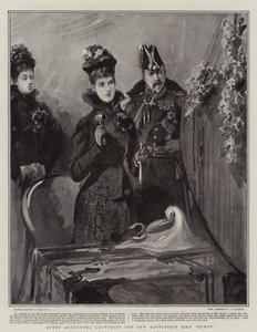 Drottning Alexandra lanserar det nya slagskeppet H M S Queen av Sydney Prior Hall