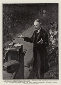 Rädda mig från min vän och fiende, Balfour som talar om förfarandet i underhuset