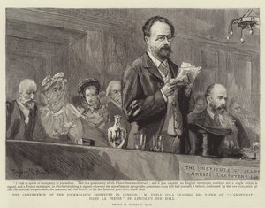 Journalistinstitutets konferens i London, Emile Zola läser sitt föredrag om L
