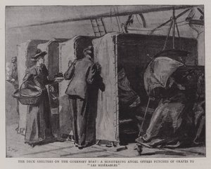 The Deck Shelts på Guernsey-båten, en tjänstgörande ängel erbjuder druvklasar till Les Miserables av Sydney Prior Hall