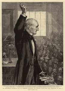 The Mid-Lothian Campaign of 1892, Mr Gladstone talar till mötet i Music Hall, Edinburgh, den 30 juni av Sydney Prior Hall