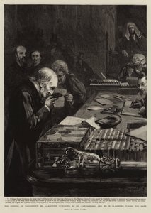 Parlamentets åbning, hr. Gladstone, støttet af hr. Marjoribanks og hr. H. Gladstone, der aflagde ed av Sydney Prior Hall