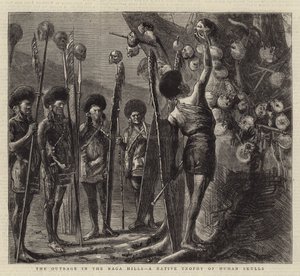 The Outrage in the Naga Hills, en infödd trofé av mänskliga skallar av Sydney Prior Hall