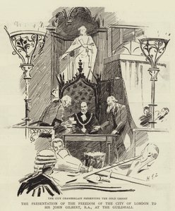 Presentationen av Londons frihet för Sir John Gilbert, RA, i Guildhall av Sydney Prior Hall