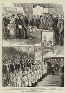 Prinsen och prinsessan av Wales i Danmark vid grundläggningen av den nya engelska kyrkan i Köpenhamn