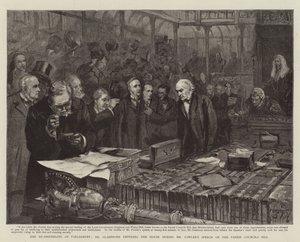 Återförsamlingen av parlamentet, Mr Gladstone kommer in i huset under Mr Fowlers tal om församlingsrådets lagförslag