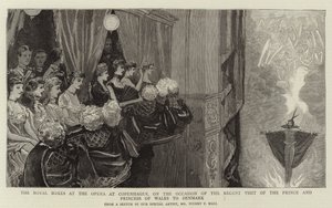 De kungliga lådorna på Operan i Köpenhamn, i samband med prinsen och prinsessan av Wales nyligen besök i Danmark av Sydney Prior Hall